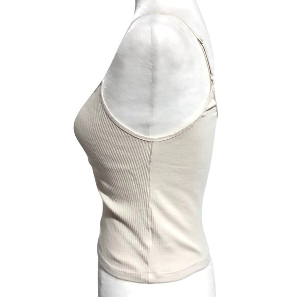 American Eagle Aerie Beige Ribbed Ruched Spaghetti Strap Crop Tank Top Size M - Picture 7 of 9